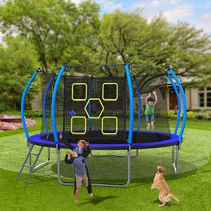 Okak 12/14FT Recreational Kids Trampoline with Enclosure Net, ASTM Approval Outdoor Trampolines with Ladder, Trampoline for Garden, Yard - 1 of 4