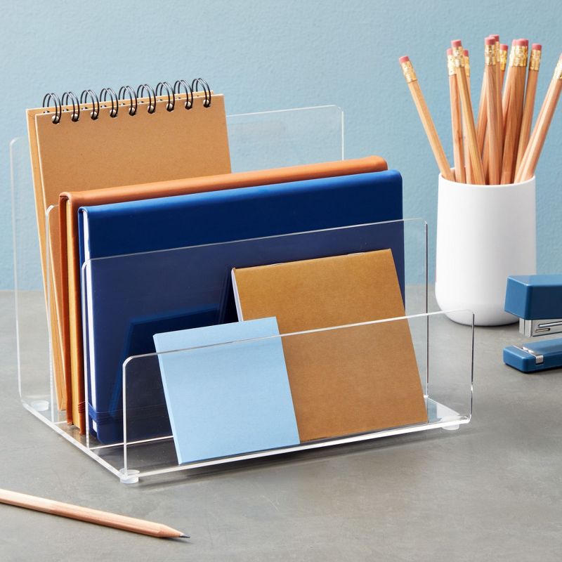 Juvale Clear Acrylic Folder Holder with 3 Sections for Paper Files, Documents, Envelopes, Desk Organizer for School and Office Supplies, 9x6.75 in, 2 of 9