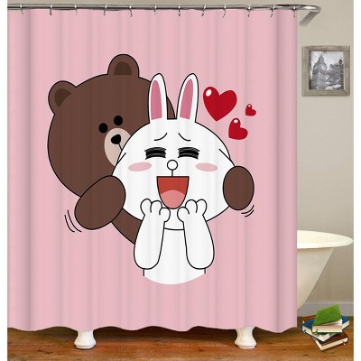 Cute Brown And White Bear Shower Curtains for Bathroom Waterproof Fabric Bath Curtain Durable Soft Stylish Bathroom Decor 72x72 Inch