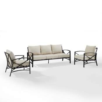 Kaplan 3pc Outdoor Sofa Set with Sofa & 2 Arm Chairs - Oatmeal - Crosley