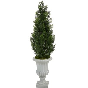 Nearly Natural 46-in Mini Cedar Artificial Pine Tree in Decorative Urn UV Resistant (Indoor/Outdoor) - 1 of 3