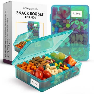 Mothercould Snack Box Set for Kids - 8 Compartments, Reusable Snack Solution with 100 Dissolvable Labels | Easy to Clean, Dishwasher Safe, BPA-Free, Food Grade, Durable and Secure Design (2 Pack)