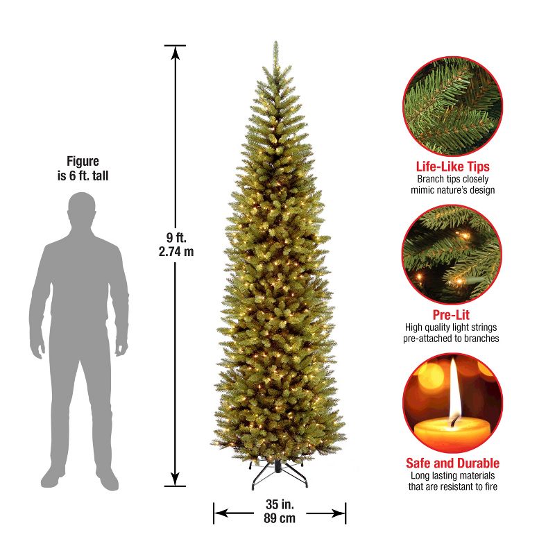National Tree Company 9 ft Artificial Pre-Lit Slim Christmas Tree, Green, Kingswood Fir, White Lights, Includes Stand, 5 of 6