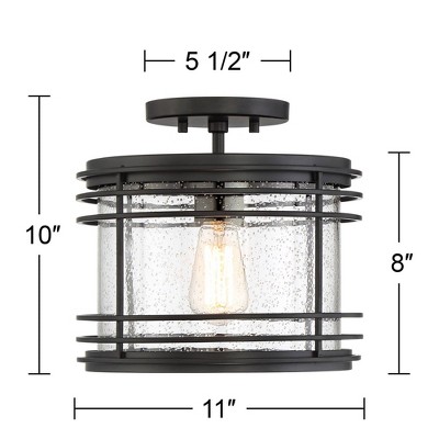 Matte Black Geometric 21" Indoor/Outdoor Ceiling Light with Glass