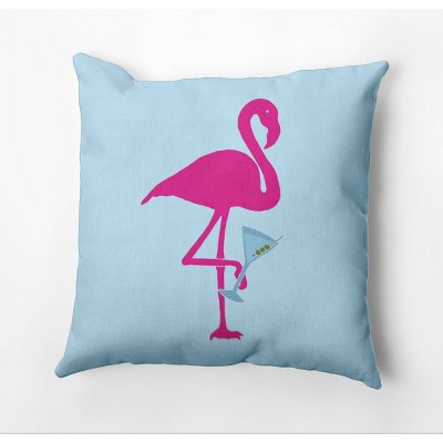 18"x18" 'Single Flamingo Martini' Square Throw Pillow Blue - e by design