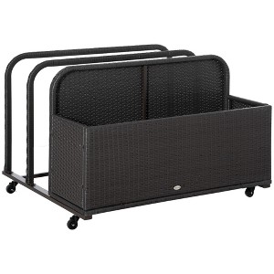 Outsunny Patio Wicker Pool Float Storage Basket, Outdoor PE Rattan Pool Caddy with Rolling Wheels for Floats, Noodles, Paddles, Towels - 1 of 4