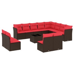 vidaXL 13 Piece Patio Sofa Set with Cushions Brown Poly Rattan - 1 of 4
