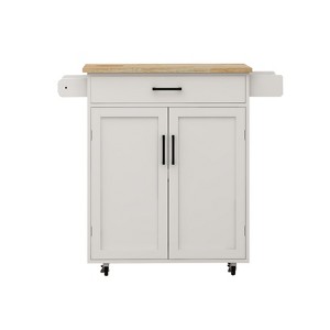 TiramisuBest 53.7in Farmhouse Kitchen Island with Power Outlet, 2 Sliding Barn Door Kitchen Storage Island with Drop Leaf, Spice Rack Rol - 1 of 4
