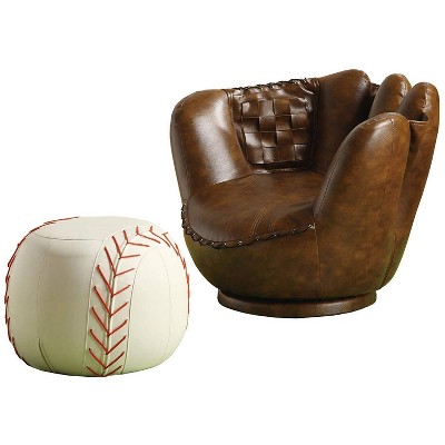 Baseball Glove Chair \u0026 Ottoman Brown 