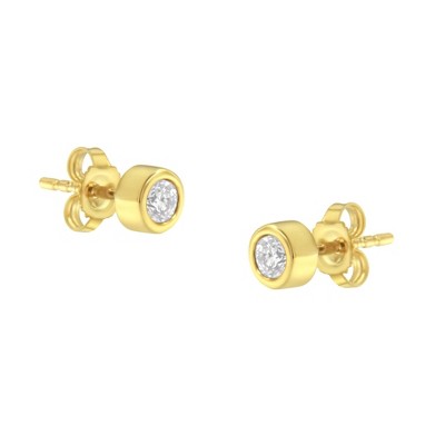 10K Gold 1/4 Cttw Round Brilliant-Cut Diamond Bezel-Set Stud Earrings