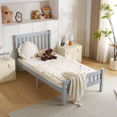 Karl Home Vertical Gray Twin Size Platform Bed Frame with Headboard