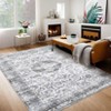 Washable Indoor Vintage Floral Print Living Room Bedroom Area Rugs, Low Pile Non Slip Floor Carpet for Dining Room Home - 3 of 4