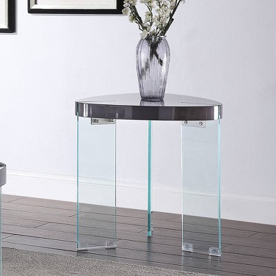 Triangular Wood and Glass End Table with Storage