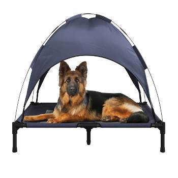 Elevated Dog Bed with Canopy - 36x30-Inch Portable Pet Bed with Non-Slip Feet - Indoor/Outdoor Dog Cot with Carrying Case by PETMAKER (Blue)