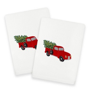 Linum Home Textiles Christmas Truck - Embroidered Luxury 100% Turkish Cotton Hand Towel (Set of 2) - 1 of 3