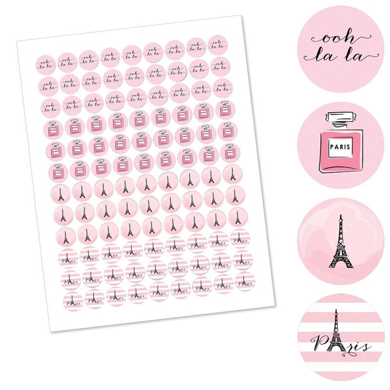 Big Dot of Happiness Paris, Ooh La La - Paris Baby Shower or Birthday Party Round Candy Sticker Favors - Labels Fits Chocolate Candy (1 sheet of 108), 2 of 7