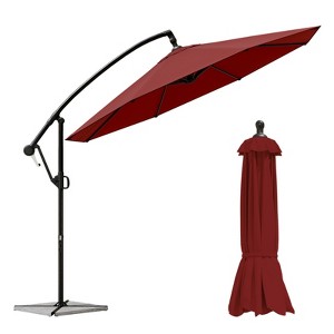 FONTOI 360° Rotation Outdoor Umbrella with Crank Handle, Rectangular Market Umbrella with 8 Ribs for Patio, Backyard, Red, 114.17"*81.49"*114.17" - 1 of 3