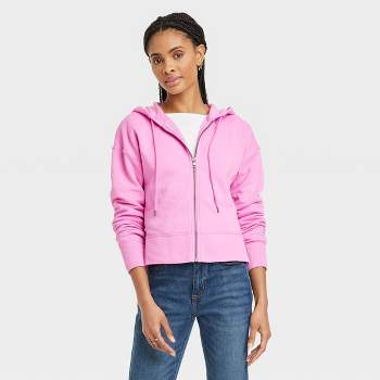 Women's Sensory-Friendly Cropped Hooded Zip-Up Sweatshirt - Universal Thread™ Pink L