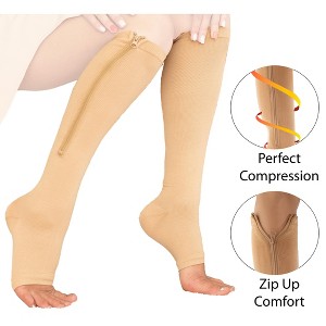 5 Star Super Deals Zipper Pressure Compression Socks Open Toe Knee High Support Stockings - Easy On Off Socks Helps Leg Circulation - 1 of 4