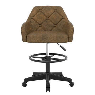 VECELO Home Office Desk Chair PU Leather Office Chair With Height Adjustable Seat Ergonomic Swivel Stool with Back and Arm Black/Beige/Gold