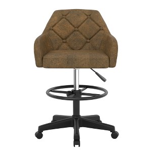 VECELO Home Office Desk Chair PU Leather Office Chair With Height Adjustable Seat Ergonomic Swivel Stool with Back and Arm Black/Beige/Gold - 1 of 4