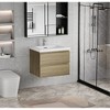 Vynxaria 30" Natural Oak Floating Bathroom Storage Cabinet with Resin Sink and Soft-Close Drawers - 2 of 4