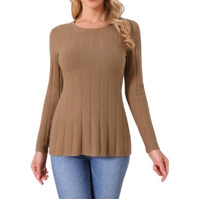 INSPIRE CHIC Women's Long Sleeve Crew Neck Stretch Peplum Hem Knit Casual Sweater