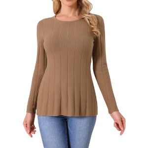 INSPIRE CHIC Women's Long Sleeve Crew Neck Stretch Peplum Hem Knit Casual Sweater - 1 of 4