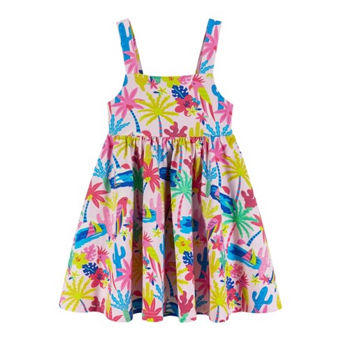 Andy & Evan Toddler Girls Pink Tropical Print Dress, Size 4T.