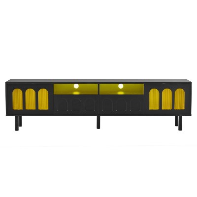 NicBex TV Stand with LED for TVs up to 80 Inches,Entertainment Center with Fluted Tempered Glass Doors,2 Drawers and 2 Cabinets
