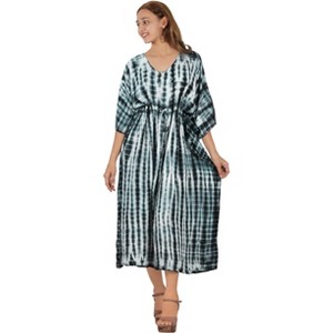 LA LEELA Women's House Daily Routine Evening Wear Maxi Slit Dresses Caftan Loungewear Casual Long Cover up Caftans for Women 1X-2X Black, Tie Dye - 1 of 4