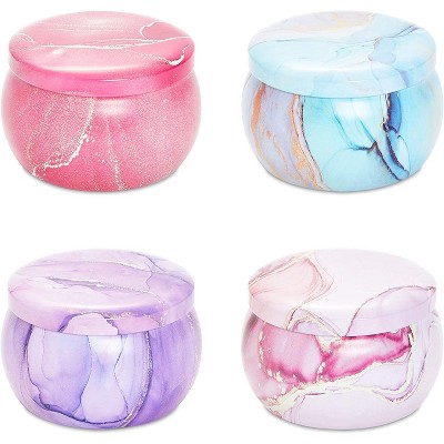 Juvale 4-Pack 3.8 Oz. Scented Soy Wax Candles Tin Jars Candle Containers Gift for Women, 4 Scents, 4 Colors