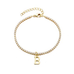 Adornia 14k Gold Plated Tennis Bracelet with Initial Charm - 1 of 2