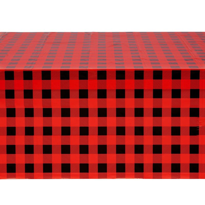 Blue Panda 3 Pack Red and Black Plastic Tablecloth for Kids Buffalo Birthday, Lumberjack Party Decorations, 54 x 108 In, 5 of 6