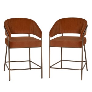 Linon Set of 2 Pernell Counter Height Barstools Caramel - 1 of 4