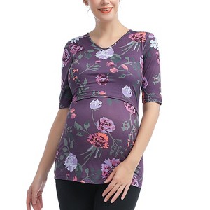 Pokkori Maternity Floral Print Ruched Nursing Top - 1 of 4