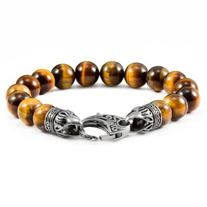 Crucible Men's Tiger Eye Stone Bead Antiqued Lobster Clasp Bracelet (10mm) - 8" - 1 of 4