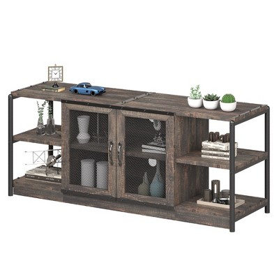 Rustic Brown and Black Metal Mesh Door TV Stand for 65+ Inch TV