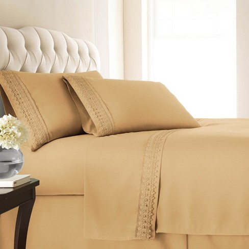 Southshore Fine Living 4-piece 21-inch Extra-deep Pocket Ultra-soft Pleated  Sheet Set Gold Queen : Target