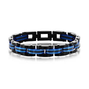 Metallo Stainless Steel Two-Toned Striped Link Bracelet - Black & Blue - Black - 8.5 Inch - 1 of 4