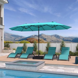 PURPLE LEAF 14ft Patio Market Umbrella and Base Double-Sided Rectangle Outdoor Table Sun Umbrellas with Crank - 1 of 1
