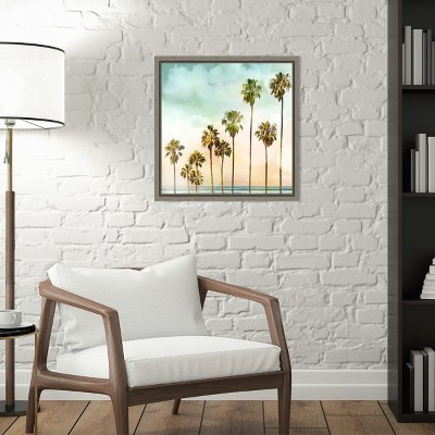 Beach Palms Landscape Canvas Print with Gray Frame, 16 x 16 in.