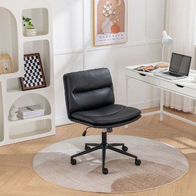 Contemporary Adjustable Swivel Criss-Cross Chair, Wide Seat Office Chair Vanity Chair, Adjustable Height With PU Leather Base-The Pop Home