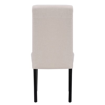 Beige Linen Upholstered Parsons Side Chair with Black Wood Legs