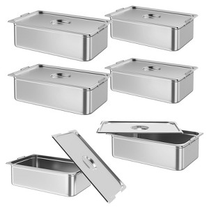 6 Pack Full Size Food Pan, 6" Deep Stainless Steel Steam Table Pans, Restaurant Supplies Stainless Buffet Pans for Home, Party, Handle & Lid - 1 of 4