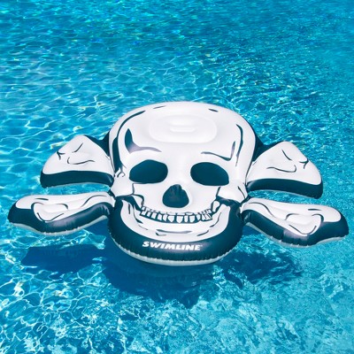 Swimline 81” White and Blue Skull and Crossbones Inflatable Swimming Pool Raft