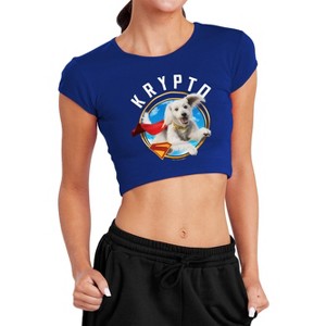 Women's Superman 2025 Krypto Sky Cap Sleeve Baby Rib Crop Top - 1 of 4