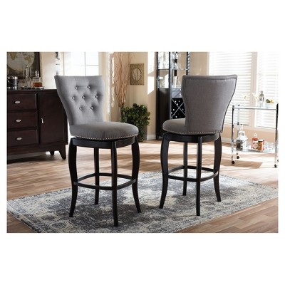 Gray Faux-Leather and Wood Swivel Counter Stool Set