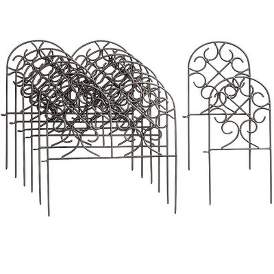 Plow & Hearth - Wrought Iron Heavy Duty Outdoor Garden Edging with Scroll Design