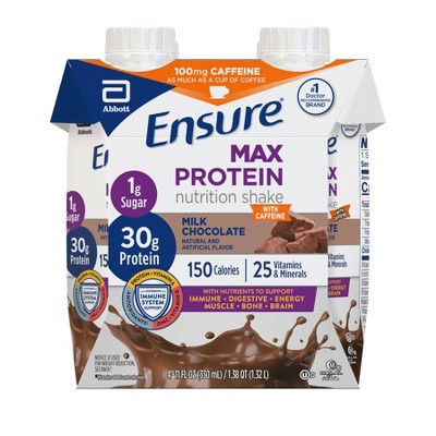 Ensure Max Protein Shake with Caffeine - Chocolate - 4ct/44 fl oz